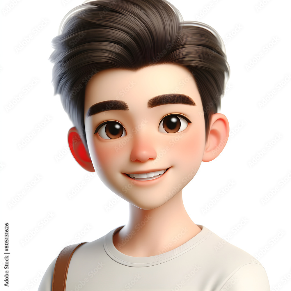 Happy Asian cartoon character boy, young man portrait, male, Smile, Happy mood, feeling expression concept, Isolated on a white background Happy Asian cartoon character boy, young man portrait, male, Smile, Happy mood, feeling expression concept, Isolated on a white background