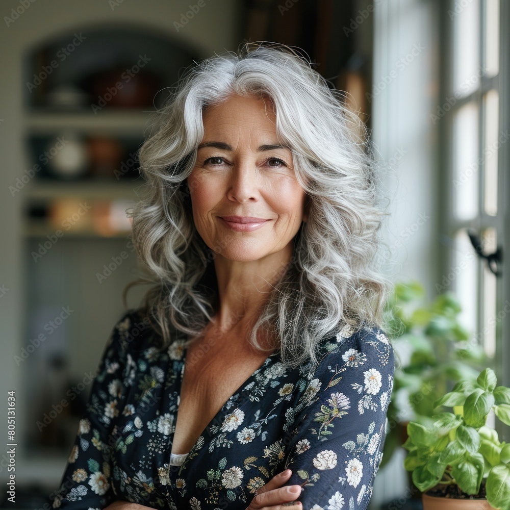 Grey-Haired Woman Standing Near Window Grey-Haired Woman Standing Near Window
