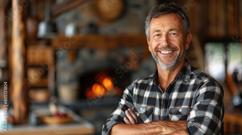 Man Standing in Front of Fireplace © Viktor