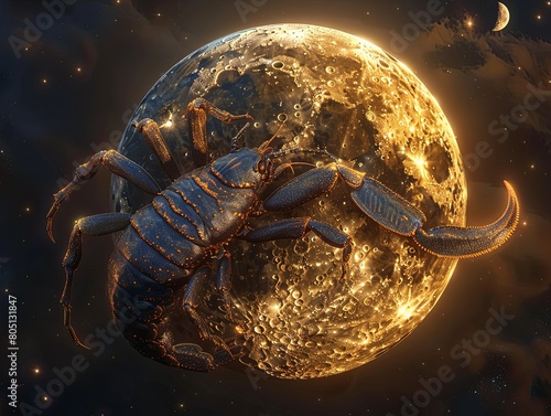 Zodiac sign Scorpio on the background of the Moon photo