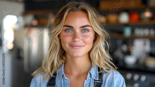 Wallpaper Mural Smiling Woman in Blue Shirt Torontodigital.ca