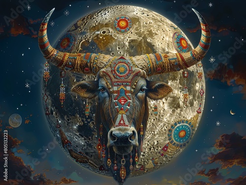 zodiac sign Taurus on the background of the moon © Viktoryia