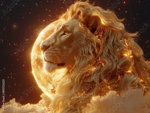 Zodiac sign Leo on the background of the Moon