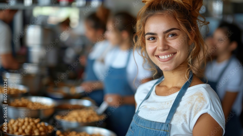 Woman Standing in Front of Line of Food Woman Standing in Front of Line of Food