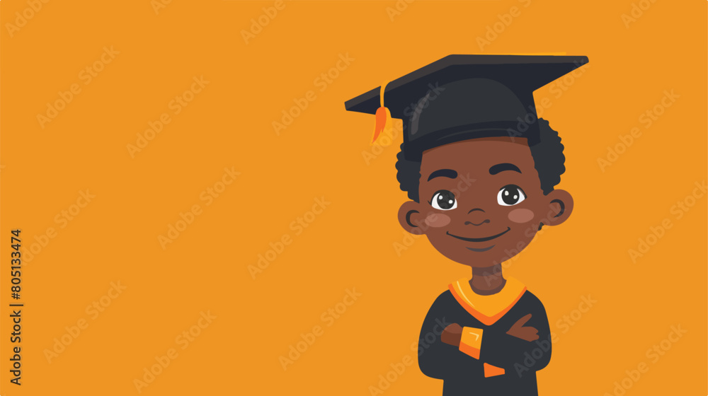 Little African-American boy in graduation hat on color