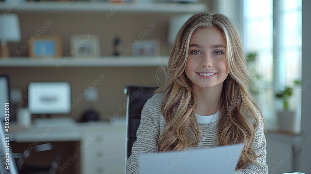 Woman Working at Desk With Computer Woman Working at Desk With Computer