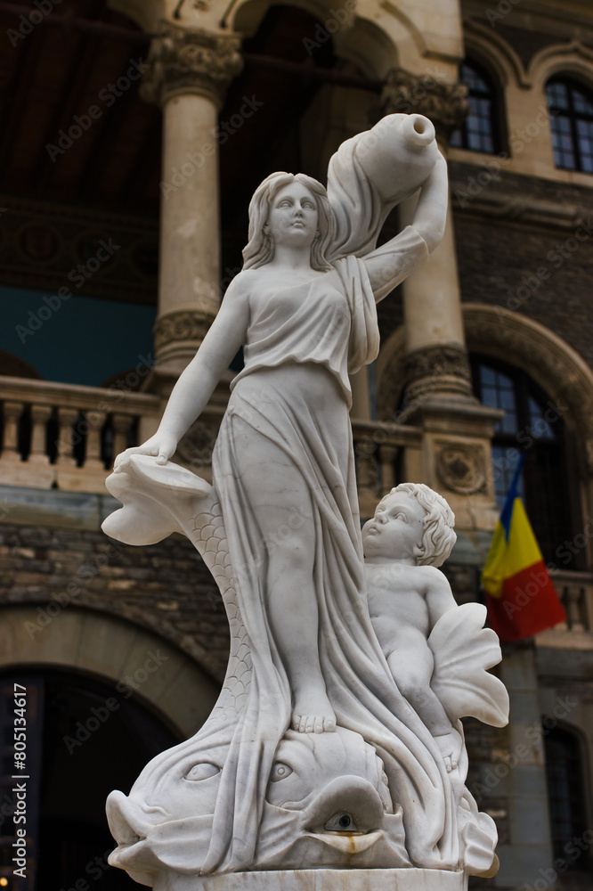 Fototapeta premium Statue in the garden of Cantacuzino Busteni Castle, Romania, Travel Inspirations