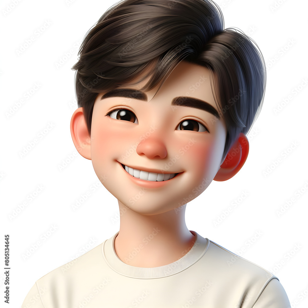 Happy Asian cartoon character boy, young man portrait, male, Smile, Happy mood, feeling expression concept, Isolated on a white background Happy Asian cartoon character boy, young man portrait, male, Smile, Happy mood, feeling expression concept, Isolated on a white background