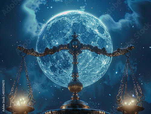 Zodiac sign Libra on the background of the Moon photo