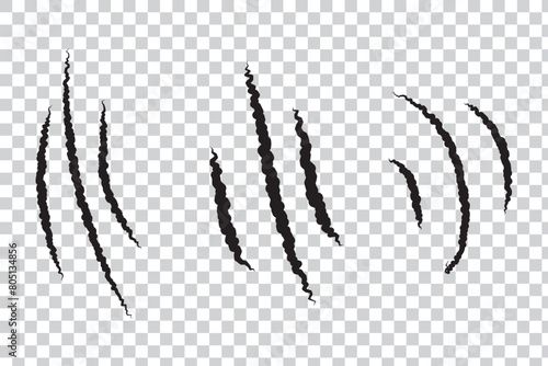 Animals claw scratches icons set. Claw scratches collection. Realistic illustration with black animals claw set. Grange scratches. Set of claws. Wild animals concept. Vector graphic.