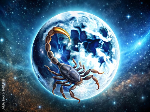 Zodiac sign Scorpio on the background of the Moon