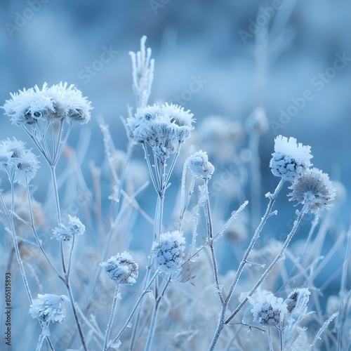 Winter background with frozen flowers 