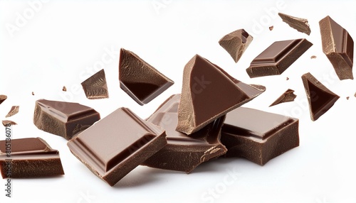 Pile chopped, flying milled chocolate isolated on white 