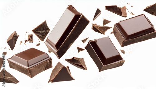 Pile chopped, flying milled chocolate isolated on white 