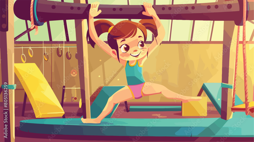 Little girl doing gymnastics in gym Vector style Vector