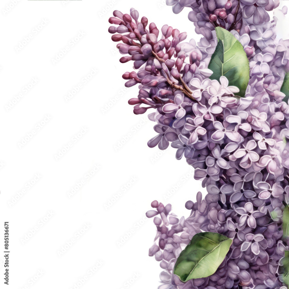 Fototapeta premium Spring lilac with white flowers. Close-up. A banner on a white background.