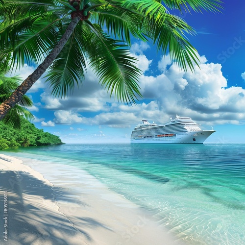 Luxury Cruise Ship at Tropical Island