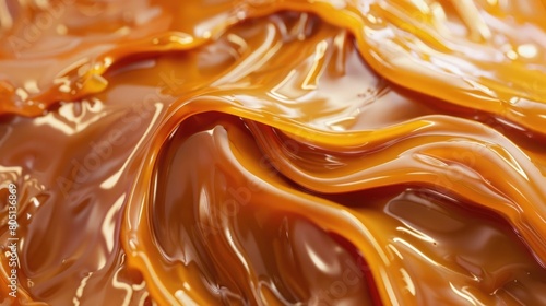 Liquid caramel syrup, Background of caramel paste, Texture Close up top view,