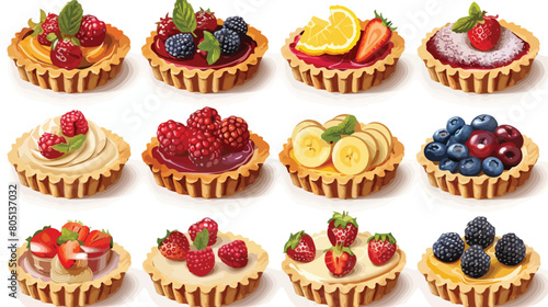 Grid with homemade tartlets on white background Vector