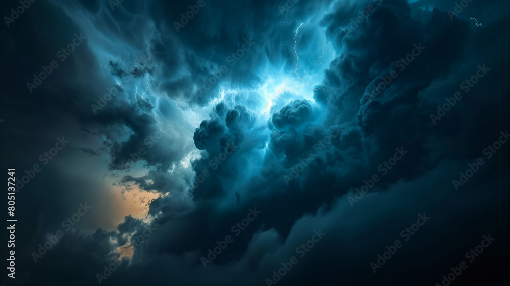 Fototapeta premium Comulus Cloud with blue thunderstorm lighting
