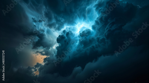 Comulus Cloud with blue thunderstorm lighting photo