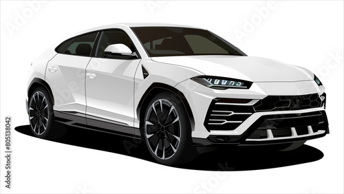 Realistic Vector Sport Car SUV Isolated  in White color with 3d perspective and transparency gradients  in front 3d isometric view