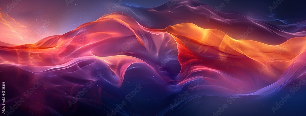 Abstract background with colorful waves of blue, orange and purple colors on a black background