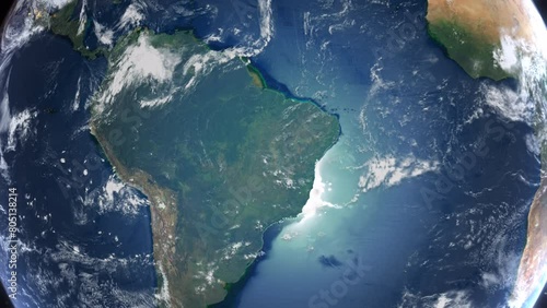 Realistic Earth From Space Zoom In Clouds Suriname Brazil