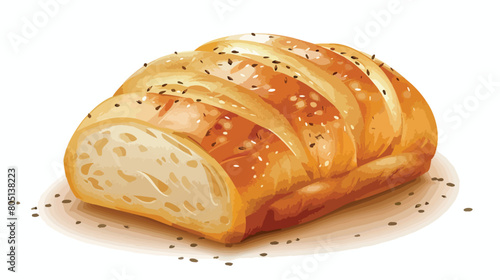 Loaf of fresh bread on white background Vector style photo