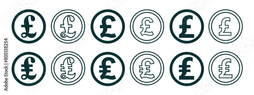 pound sterling currency icon set, solid and outline design, simple to use for business needs and to complement presentations. vector eps 10.