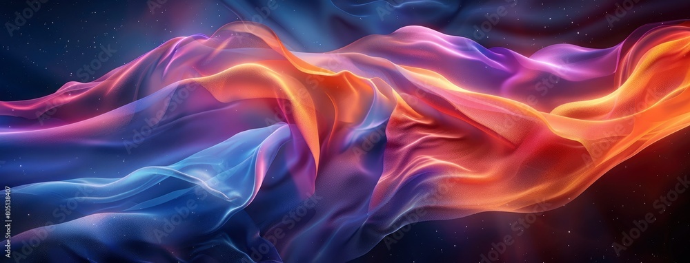 Abstract background with colorful waves of blue, orange and purple colors on a black background