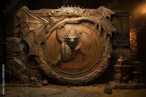 Dragon's Lair Countdown: A stone tablet in the lair of a sleeping dragon marks the time until the dragon awakens. photo