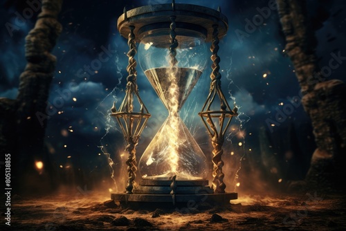 Wizard's Hourglass Countdown: A wizard's hourglass suspended in mid-air counts down to a magical transformation. photo