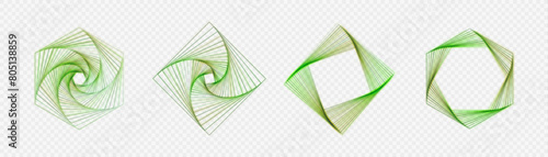 Logo square light effect, spiral perspective with rotation, fractal shape mystical portal, identity balance shape design template. Vector	
