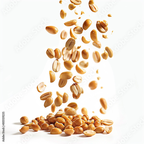 floating peanuts in the air on white background generated.Ai