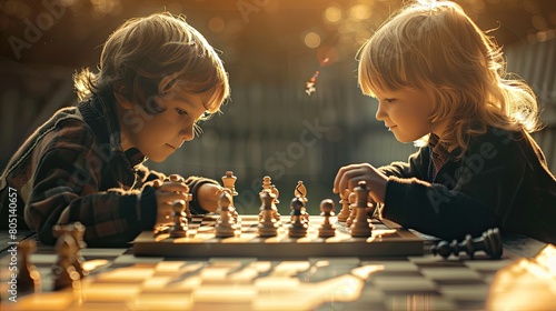 children play chess board games