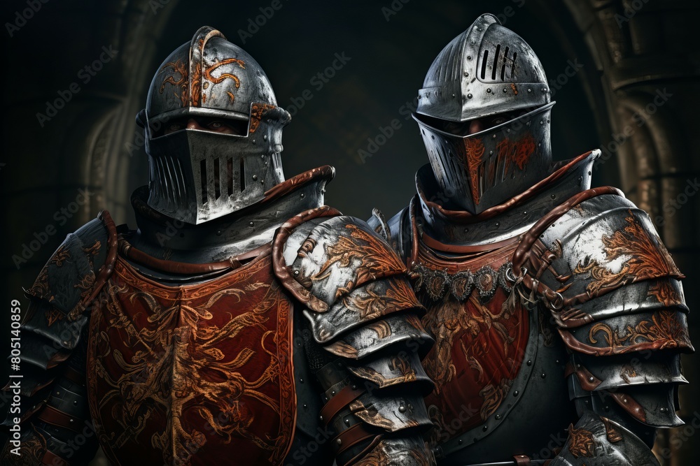 Courageous Medieval knight man medieval city. War armor. Generate Ai Courageous Medieval knight man medieval city. War armor. Generate Ai