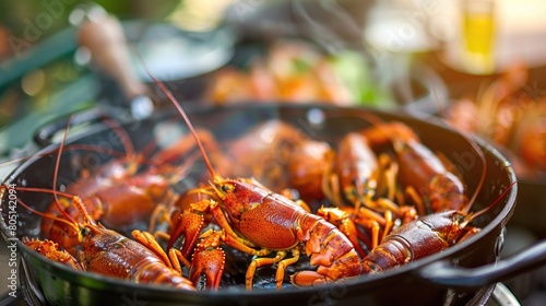 crayfish are cooked in a pot