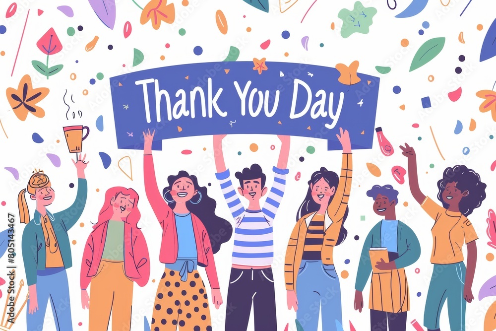 Obraz premium Thank You Day, illustration, Design, drawing, Postcard