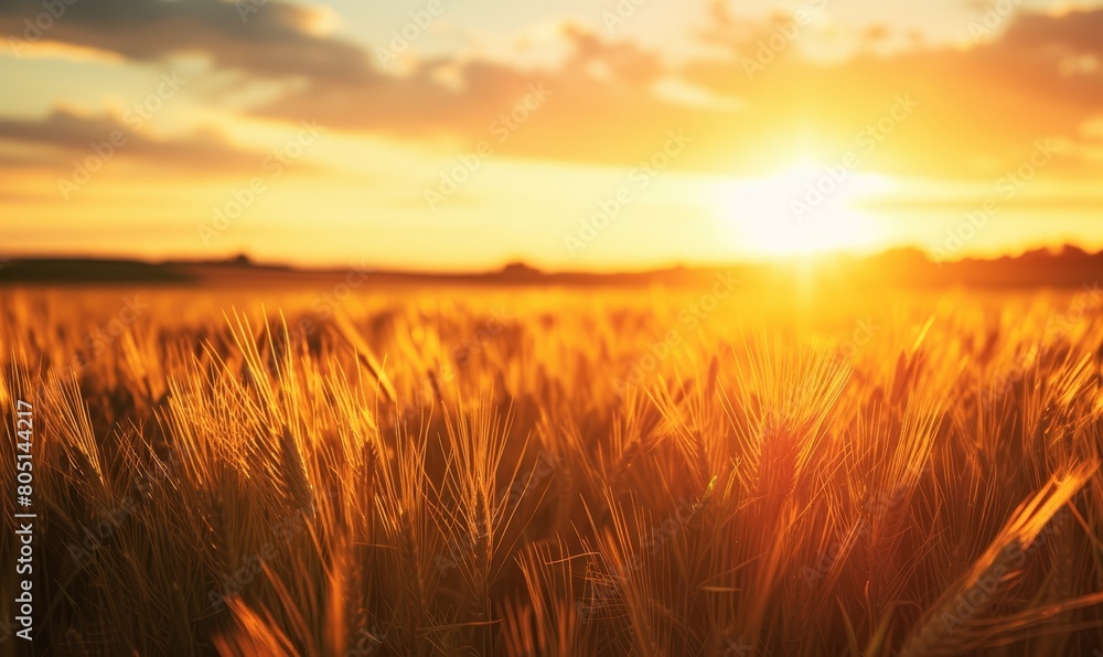 Obraz premium Golden Wheat Field at Sunset