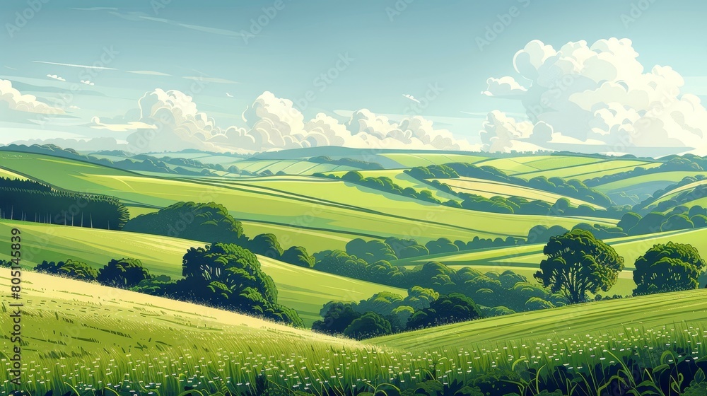 Fototapeta premium Nature and Landscapes Countryside: An illustration of a peaceful countryside scene