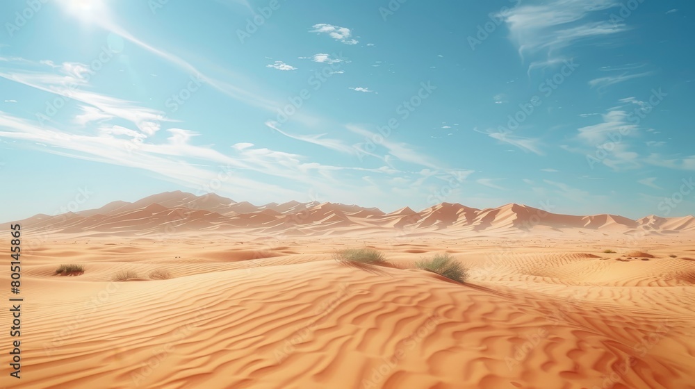 Nature and Landscapes Desert: A photo of a vast desert landscape, with sand dunes and clear skies