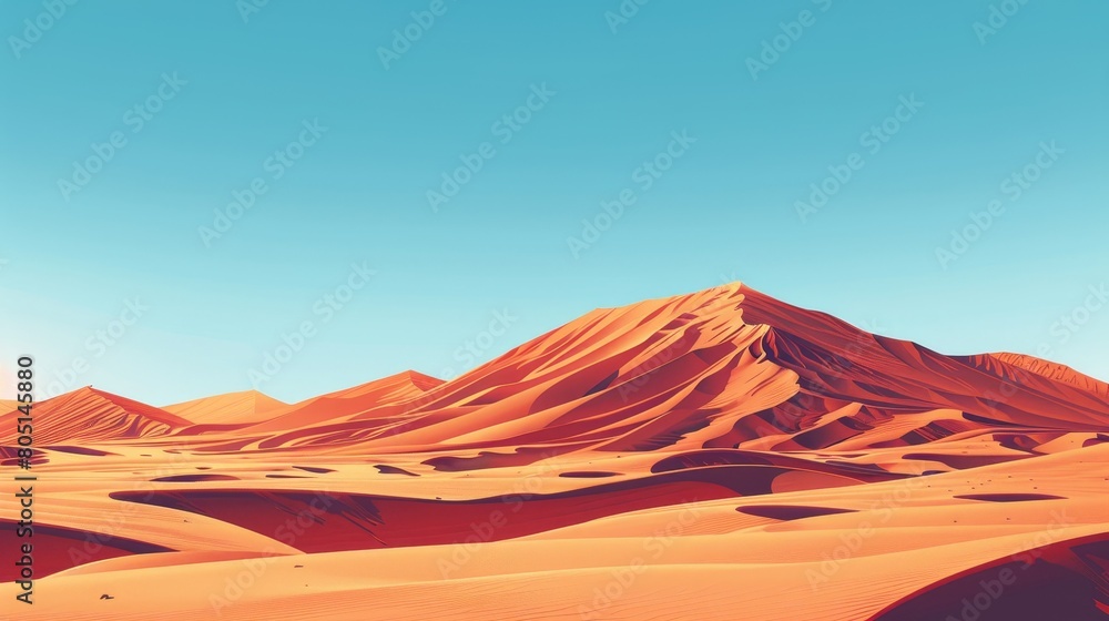 Nature and Landscapes Deserts: An illustration of a vast desert landscape, with sand dunes and a clear sky