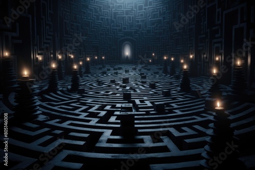 Labyrinthine Countdown Maze: A labyrinth with shifting walls and illusions, revealing the countdown to a hidden treasure.
