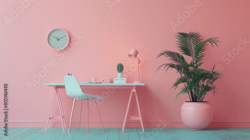 Office and Workspace Minimalism: A 3D copy space background illustrating a minimalist workspace
