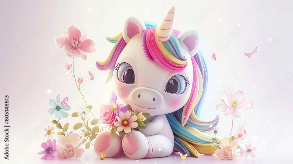 unicorn with flowers isolated on a white background unicorn with flowers isolated on a white background