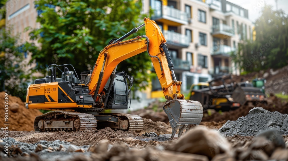 a yellow grader digs the ground at a construction site a yellow grader digs the ground at a construction site