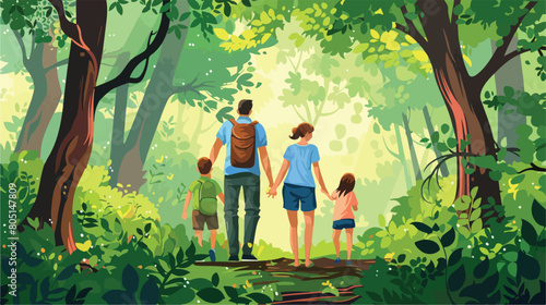 Happy family in forest on summer day Vector style Vector