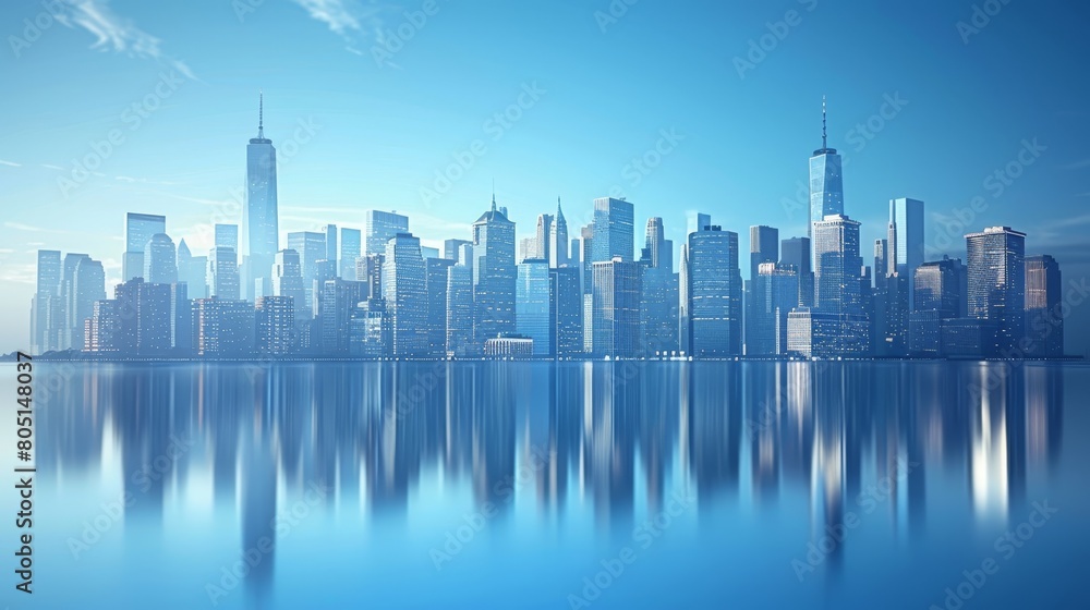 Urban and Street Scenes Skyline: A 3D copy space background showcasing a city skyline with tall buildings and skyscrapers Urban and Street Scenes Skyline: A 3D copy space background showcasing a city skyline with tall buildings and skyscrapers