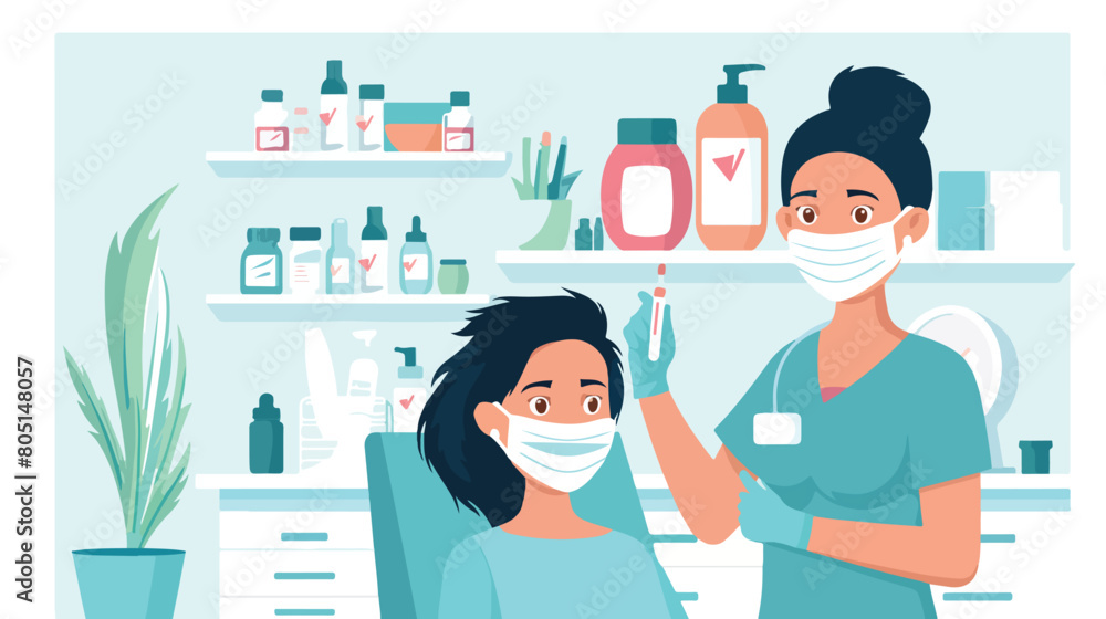 Happy female hairdresser wearing medical mask in salon